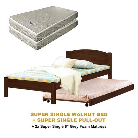 Image of Yanny Pull-Out Bed Single, Super Single Solid Rubberwood Bed Frame w/ Mattress Option