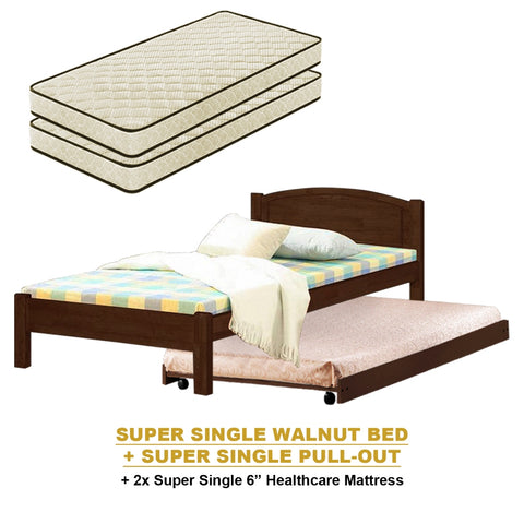 Image of Yanny Pull-Out Bed Single, Super Single Solid Rubberwood Bed Frame w/ Mattress Option