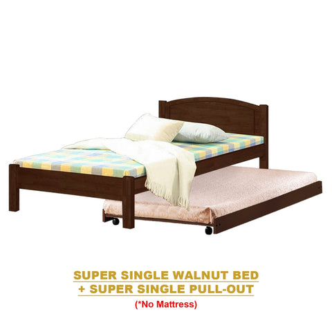 Image of Yanny Pull-Out Bed Single, Super Single Solid Rubberwood Bed Frame w/ Mattress Option