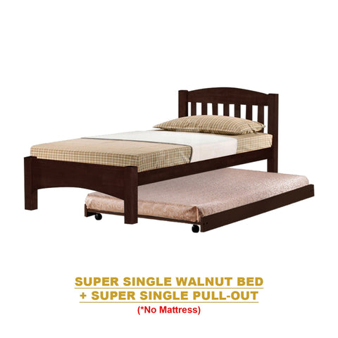 Image of Zelan Pull-Out Bed Single, Super Single Solid Rubberwood Bed Frame w/ Mattress Option