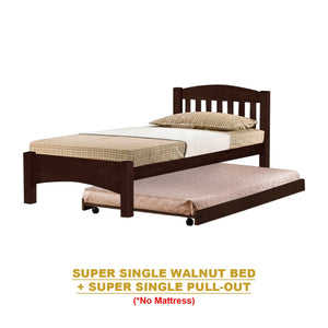 Zelan Pull-Out Bed Single, Super Single Solid Rubberwood Bed Frame w/ Mattress Option