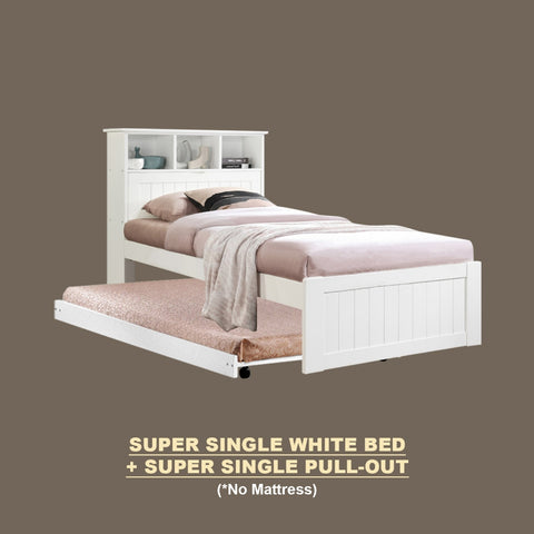 Image of Maria Pull-Out Bed Single, Super Single Solid Rubberwood Bed Frame w/ Mattress Option