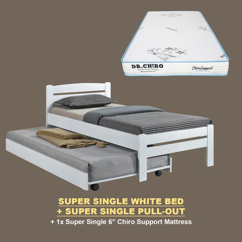 Image of Margy Single Size Solid Rubberwood Bed Frame Flat Plywood Base with Pull-out Bed w/ Mattress Option