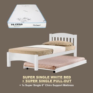 Zelan Pull-Out Bed Single, Super Single Solid Rubberwood Bed Frame w/ Mattress Option