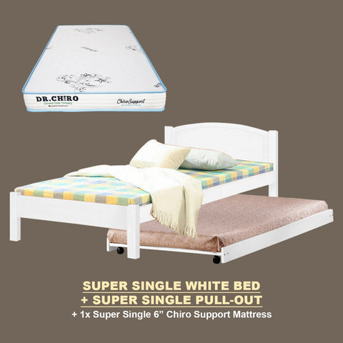 Image of Yanny Pull-Out Bed Single, Super Single Solid Rubberwood Bed Frame w/ Mattress Option