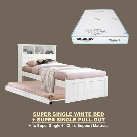 Image of Maria Pull-Out Bed Single, Super Single Solid Rubberwood Bed Frame w/ Mattress Option