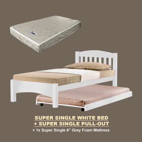 Image of Zelan Pull-Out Bed Single, Super Single Solid Rubberwood Bed Frame w/ Mattress Option