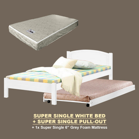 Image of Yanny Pull-Out Bed Single, Super Single Solid Rubberwood Bed Frame w/ Mattress Option