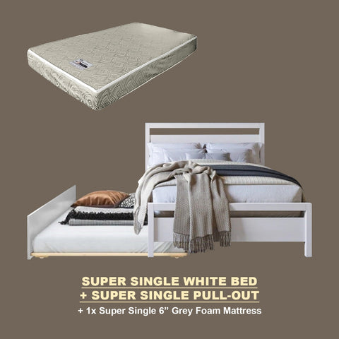 Image of Vinna Pull-Out Bed Single/Super Single Solid Rubberwood Bed Frame w/ Mattress Option