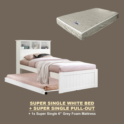 Image of Maria Pull-Out Bed Single, Super Single Solid Rubberwood Bed Frame w/ Mattress Option