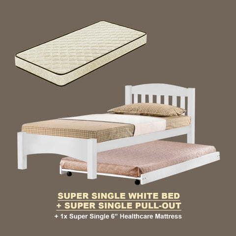 Image of Zelan Pull-Out Bed Single, Super Single Solid Rubberwood Bed Frame w/ Mattress Option