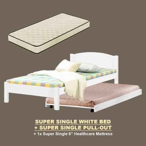 Image of Yanny Pull-Out Bed Single, Super Single Solid Rubberwood Bed Frame w/ Mattress Option