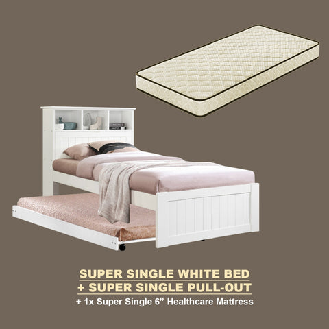 Image of Maria Pull-Out Bed Single, Super Single Solid Rubberwood Bed Frame w/ Mattress Option