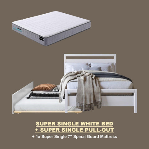 Image of Vinna Pull-Out Bed Single/Super Single Solid Rubberwood Bed Frame w/ Mattress Option