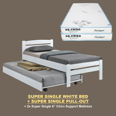 Image of Margy Single Size Solid Rubberwood Bed Frame Flat Plywood Base with Pull-out Bed w/ Mattress Option