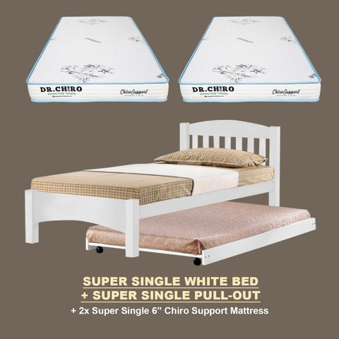 Image of Zelan Pull-Out Bed Single, Super Single Solid Rubberwood Bed Frame w/ Mattress Option