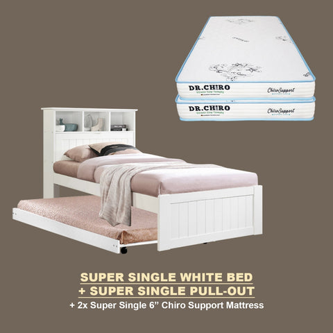 Image of Maria Pull-Out Bed Single, Super Single Solid Rubberwood Bed Frame w/ Mattress Option