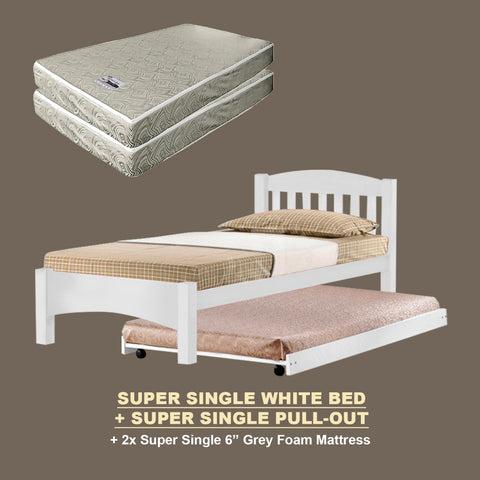 Image of Zelan Pull-Out Bed Single, Super Single Solid Rubberwood Bed Frame w/ Mattress Option