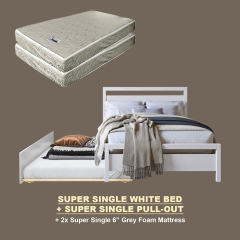 Image of Vinna Pull-Out Bed Single/Super Single Solid Rubberwood Bed Frame w/ Mattress Option