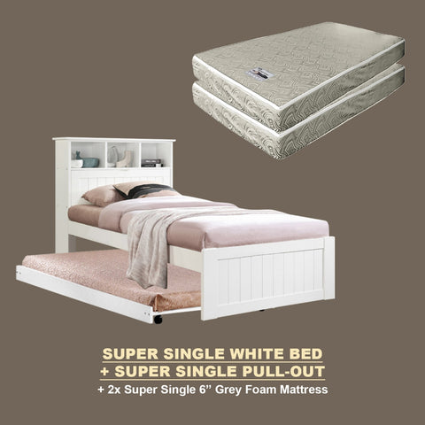 Image of Maria Pull-Out Bed Single, Super Single Solid Rubberwood Bed Frame w/ Mattress Option