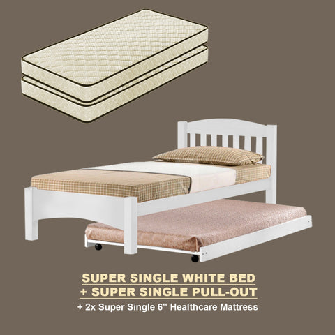 Image of Zelan Pull-Out Bed Single, Super Single Solid Rubberwood Bed Frame w/ Mattress Option