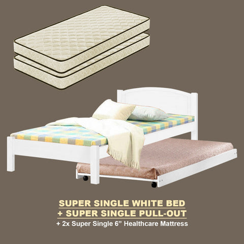 Image of Yanny Pull-Out Bed Single, Super Single Solid Rubberwood Bed Frame w/ Mattress Option