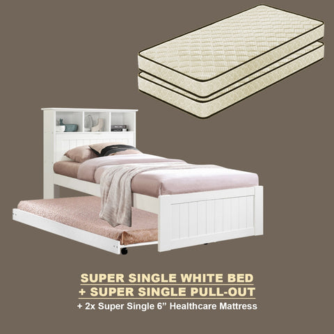 Image of Maria Pull-Out Bed Single, Super Single Solid Rubberwood Bed Frame w/ Mattress Option