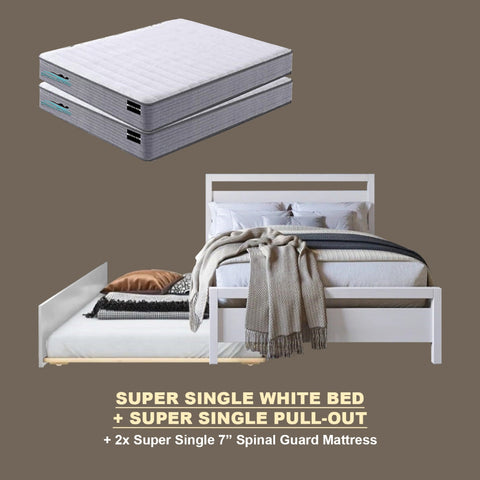 Image of Vinna Pull-Out Bed Single/Super Single Solid Rubberwood Bed Frame w/ Mattress Option