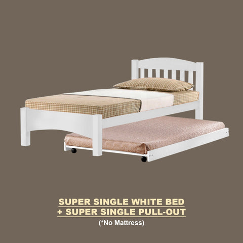 Image of Zelan Pull-Out Bed Single, Super Single Solid Rubberwood Bed Frame w/ Mattress Option