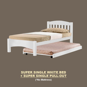 Zelan Pull-Out Bed Single, Super Single Solid Rubberwood Bed Frame w/ Mattress Option