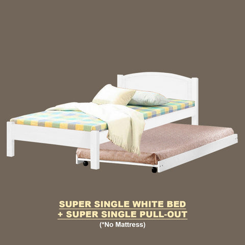 Image of Yanny Pull-Out Bed Single, Super Single Solid Rubberwood Bed Frame w/ Mattress Option