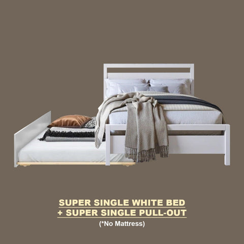 Image of Vinna Pull-Out Bed Single/Super Single Solid Rubberwood Bed Frame w/ Mattress Option