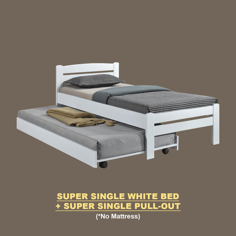 Image of Margy Single Size Solid Rubberwood Bed Frame Flat Plywood Base with Pull-out Bed w/ Mattress Option