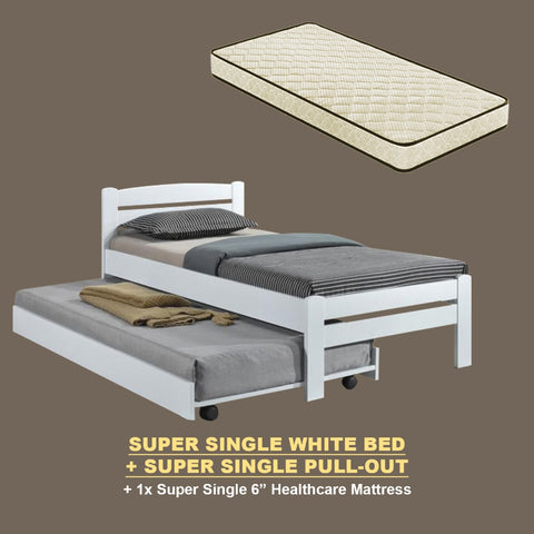 Image of Margy Single Size Solid Rubberwood Bed Frame Flat Plywood Base with Pull-out Bed w/ Mattress Option