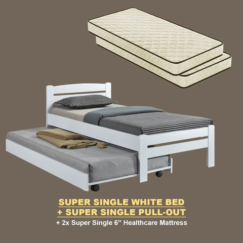 Image of Margy Single Size Solid Rubberwood Bed Frame Flat Plywood Base with Pull-out Bed w/ Mattress Option