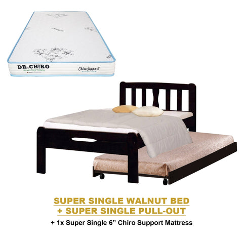 Image of Potty Pull-Out Bed Single/Super Single Solid Rubberwood BedFrame w/ Mattress Option