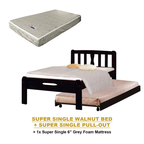 Image of Potty Pull-Out Bed Single/Super Single Solid Rubberwood BedFrame w/ Mattress Option