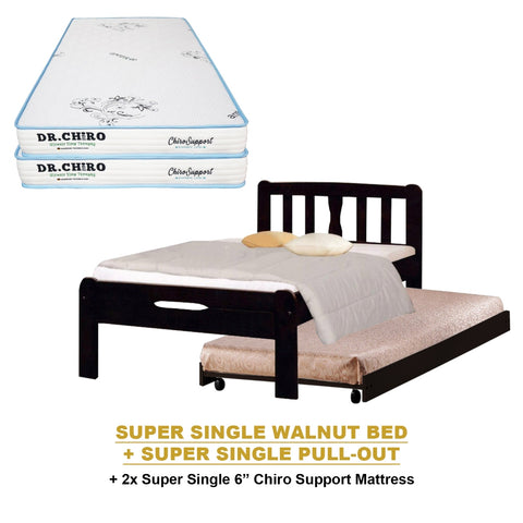 Image of Potty Pull-Out Bed Single/Super Single Solid Rubberwood BedFrame w/ Mattress Option