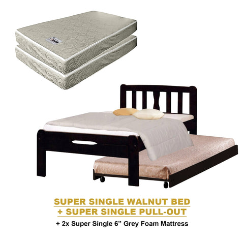 Image of Potty Pull-Out Bed Single/Super Single Solid Rubberwood BedFrame w/ Mattress Option