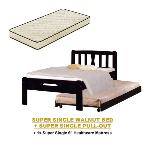 Image of Potty Pull-Out Bed Single/Super Single Solid Rubberwood BedFrame w/ Mattress Option