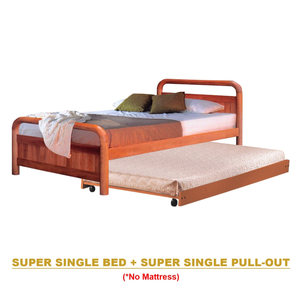Nimfa Pull-Out Bed Single/Super Single Solid Rubberwood BedFrame w/ Mattress Option