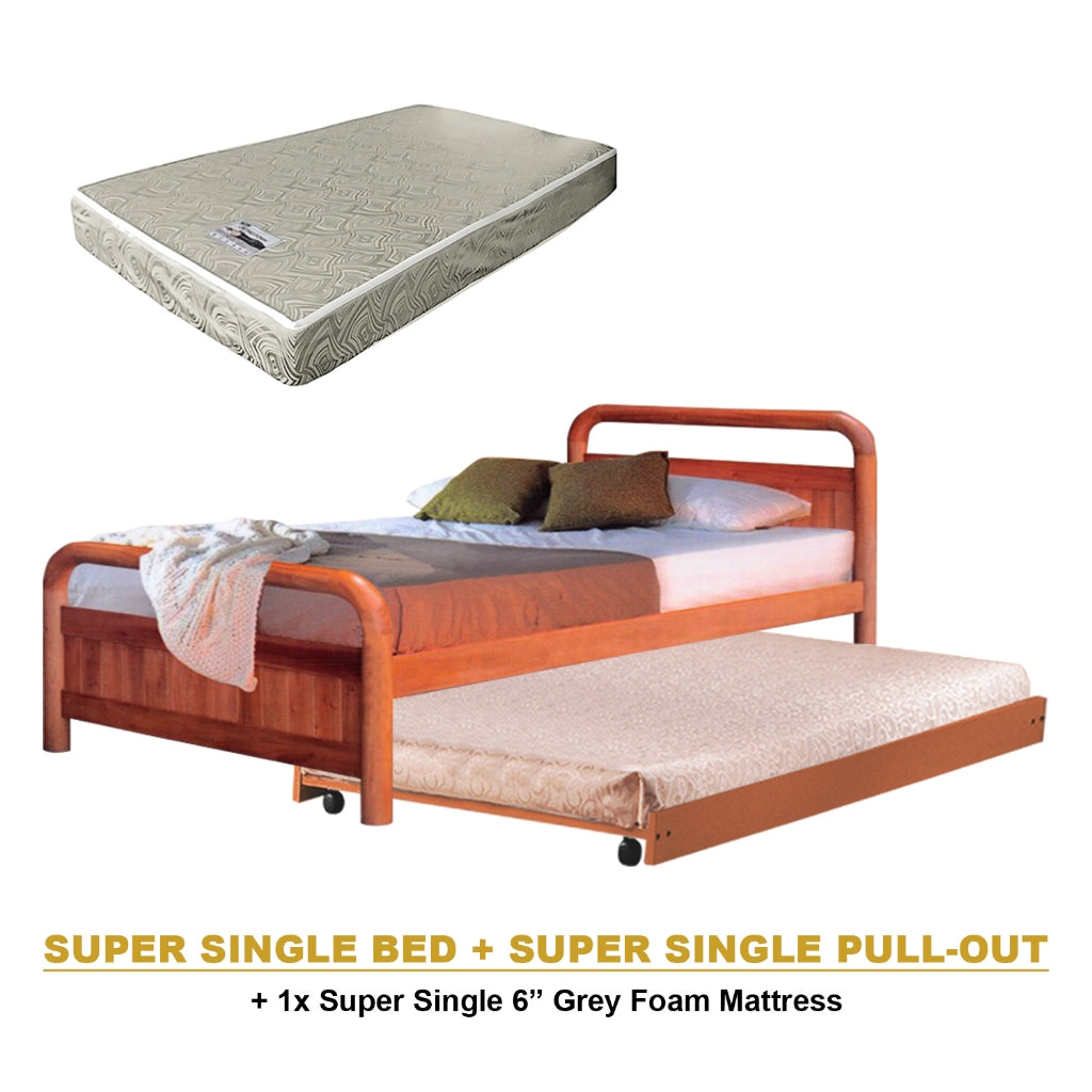 Nimfa Pull-Out Bed Single/Super Single Solid Rubberwood BedFrame w/ Mattress Option