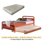 Nimfa Pull-Out Bed Single/Super Single Solid Rubberwood BedFrame w/ Mattress Option