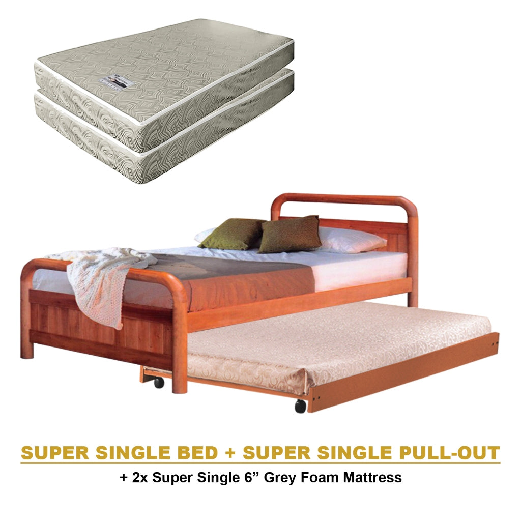 Nimfa Pull-Out Bed Single/Super Single Solid Rubberwood BedFrame w/ Mattress Option