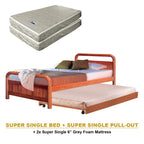 Nimfa Pull-Out Bed Single/Super Single Solid Rubberwood BedFrame w/ Mattress Option