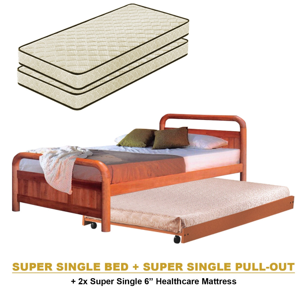 Nimfa Pull-Out Bed Single/Super Single Solid Rubberwood BedFrame w/ Mattress Option