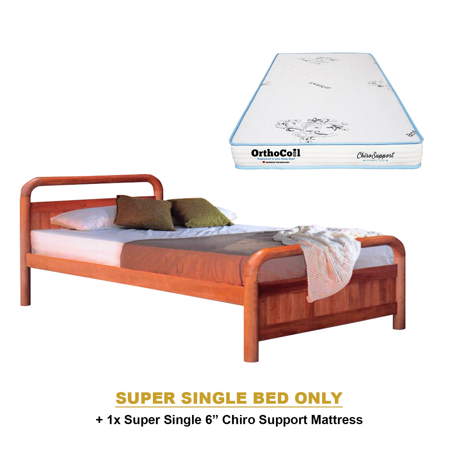 Nimfa Pull-Out Bed Single/Super Single Solid Rubberwood BedFrame w/ Mattress Option