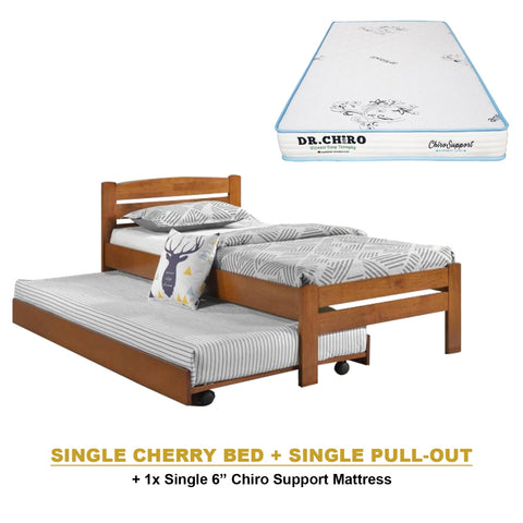 Image of Margy Single Size Solid Rubberwood Bed Frame Flat Plywood Base with Pull-out Bed w/ Mattress Option