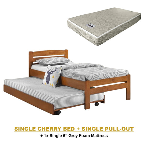 Image of Margy Single Size Solid Rubberwood Bed Frame Flat Plywood Base with Pull-out Bed w/ Mattress Option