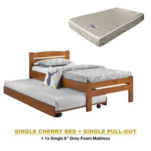 Margy Single Size Solid Rubberwood Bed Frame Flat Plywood Base with Pull-out Bed w/ Mattress Option